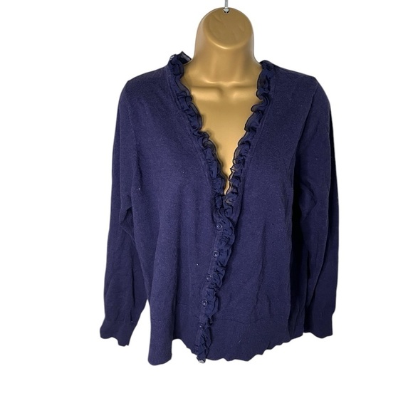 Lane Bryant Button Down Cardigan Ruffle Ink 18/20 - Picture 1 of 5